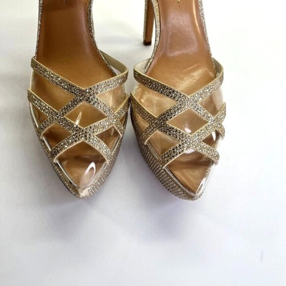 Jessica Simpson Oluina Platform Pump Size 9.5 Embellished Gold 5" Heel - Picture 10 of 16
